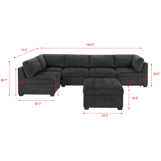Thomasville Tisdale Fabric Sectional with Storage Ottoman - Image 5