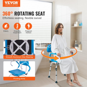 VEVOR 360° Swivel Shower Chair with Padded Seat and Pivoting Arms