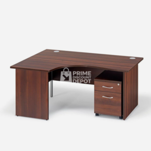 Curved L-Shaped Panel-End Office Desk with Three-Drawer Mobile Pedestal